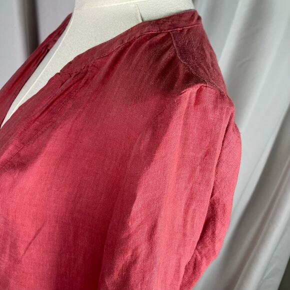 Velvet by Graham & Spencer Linen Dress Small Pink Tiered Ruffle Sleeve Boho USA - Picture 6 of 16